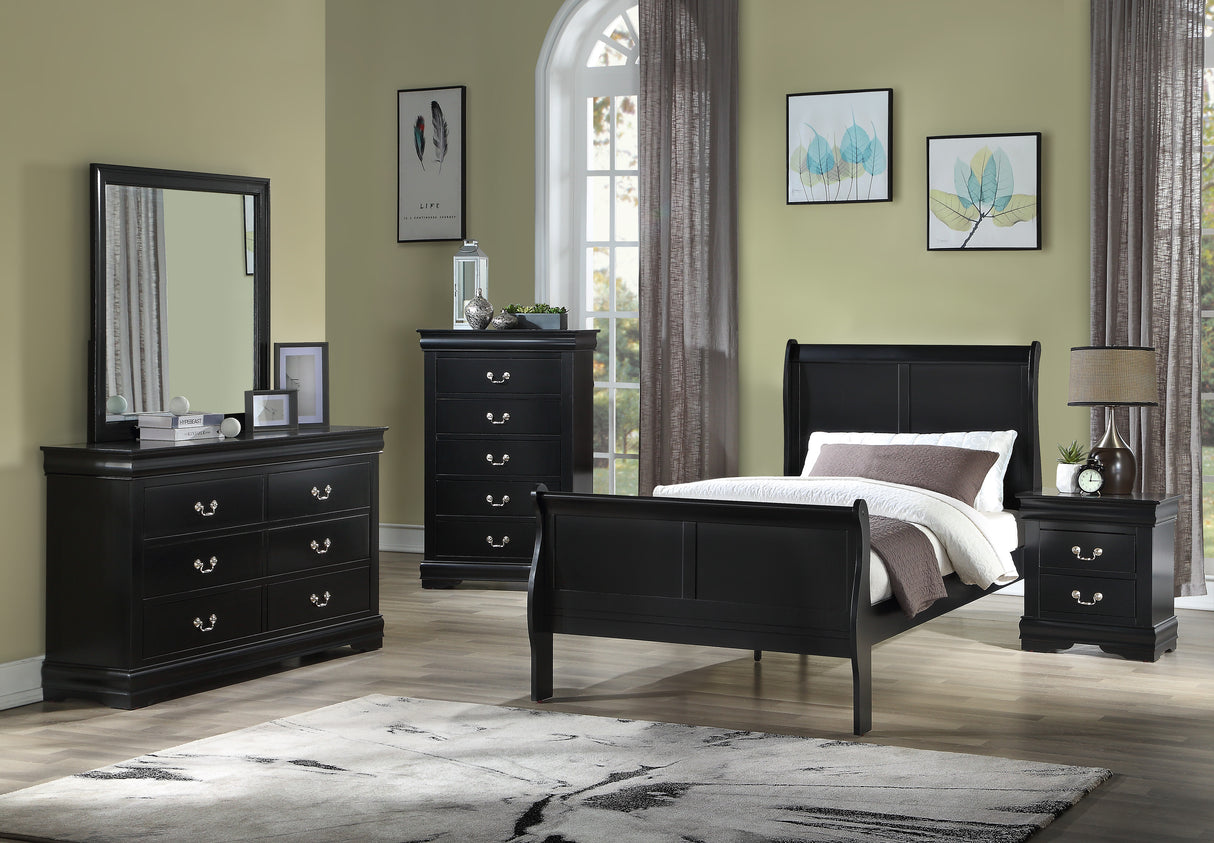Louis Philip Black Twin Sleigh Bed from Crown Mark - Luna Furniture
