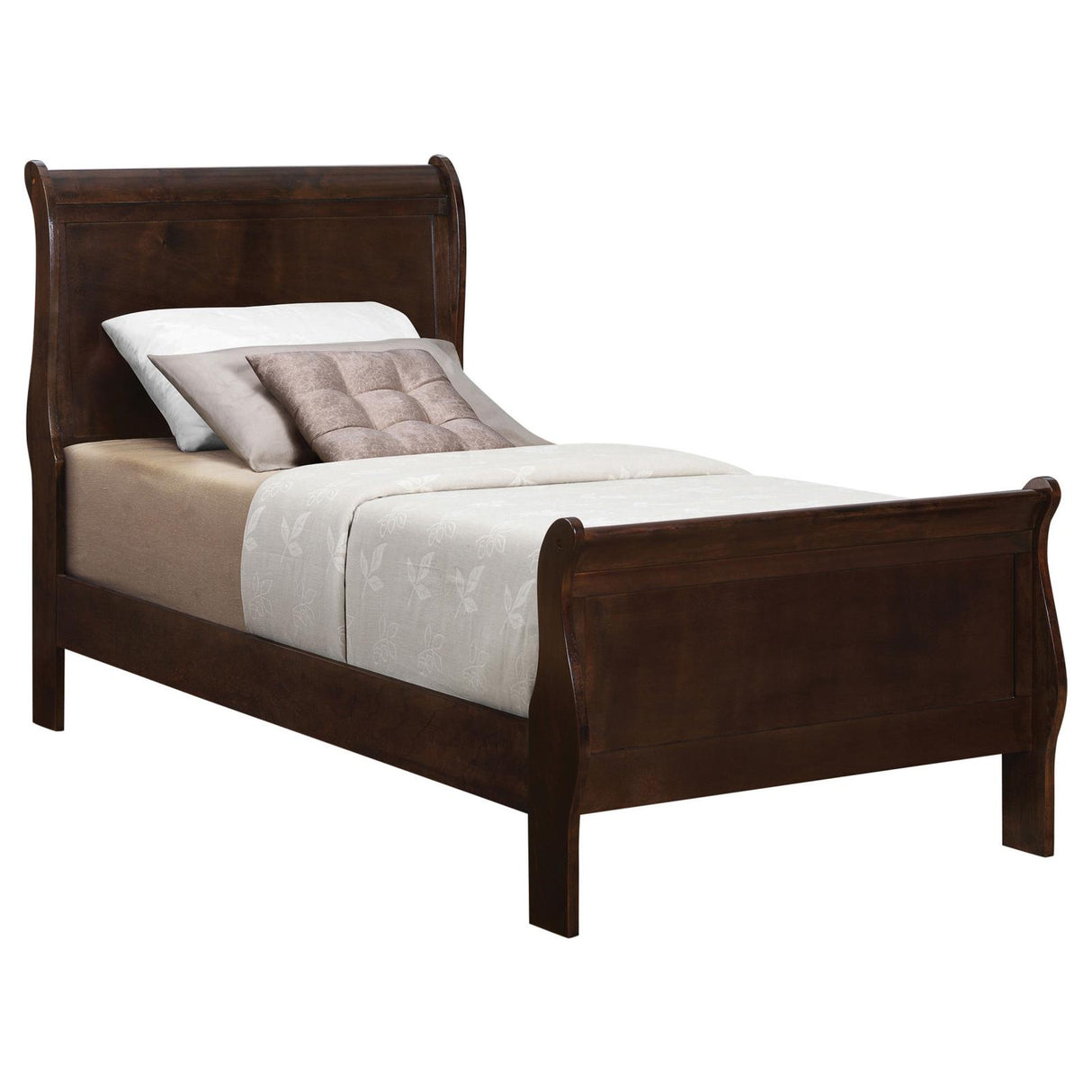 Louis Philippe Cappuccino 4-Piece Twin Panel Bedroom Set with High Headboard from Coaster - Luna Furniture