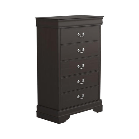 Louis Philippe Cappuccino 5-Drawer Chest with Silver Bails from Coaster - Luna Furniture
