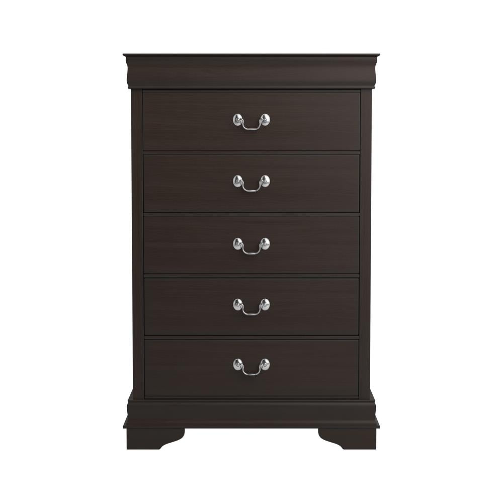 Louis Philippe Cappuccino 5-Drawer Chest with Silver Bails from Coaster - Luna Furniture