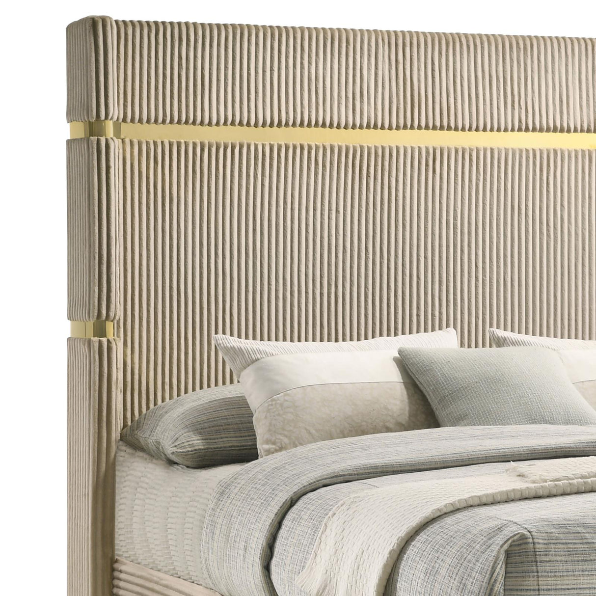 Lucia Beige Upholstered Eastern King Wingback Panel Bed from Coaster - Luna Furniture