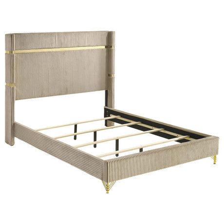 Lucia Beige Upholstered Queen Wingback Panel Bed from Coaster - Luna Furniture