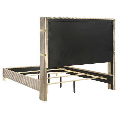 Lucia Beige Upholstered Queen Wingback Panel Bed from Coaster - Luna Furniture