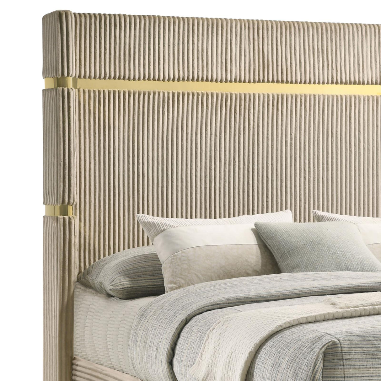 Lucia Beige Upholstered Queen Wingback Panel Bed from Coaster - Luna Furniture