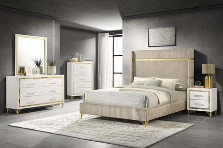 Lucia Beige Upholstered Queen Wingback Panel Bed from Coaster - Luna Furniture