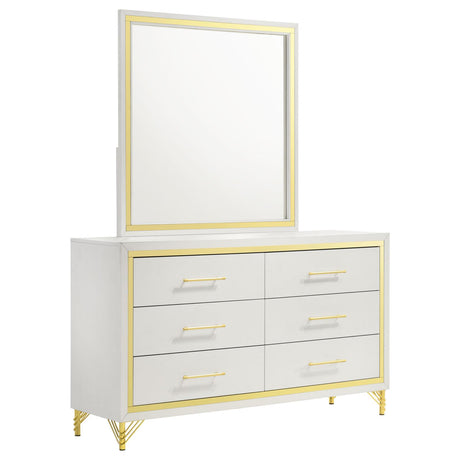 Lucia White 6-Drawer Bedroom Dresser with Mirror from Coaster - Luna Furniture
