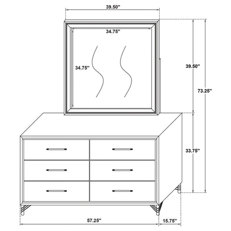 Lucia White 6-Drawer Bedroom Dresser with Mirror from Coaster - Luna Furniture