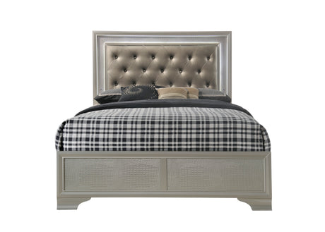 Lyssa Champagne Full LED Upholstered Panel Bed from Crown Mark - Luna Furniture