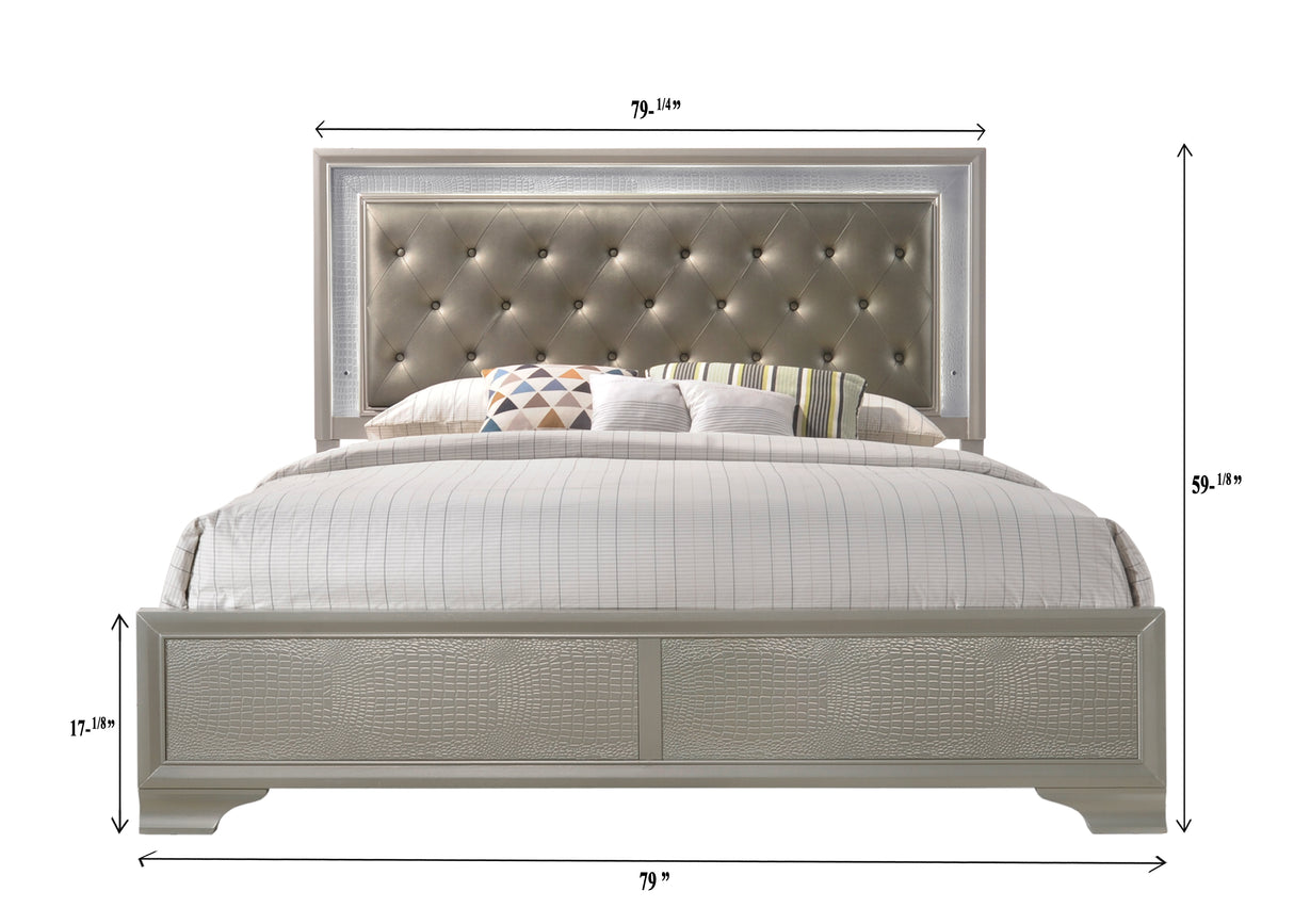 Lyssa Champagne King LED Upholstered Panel Bed from Crown Mark - Luna Furniture