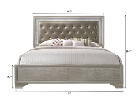 Lyssa Champagne King LED Upholstered Panel Bed from Crown Mark - Luna Furniture