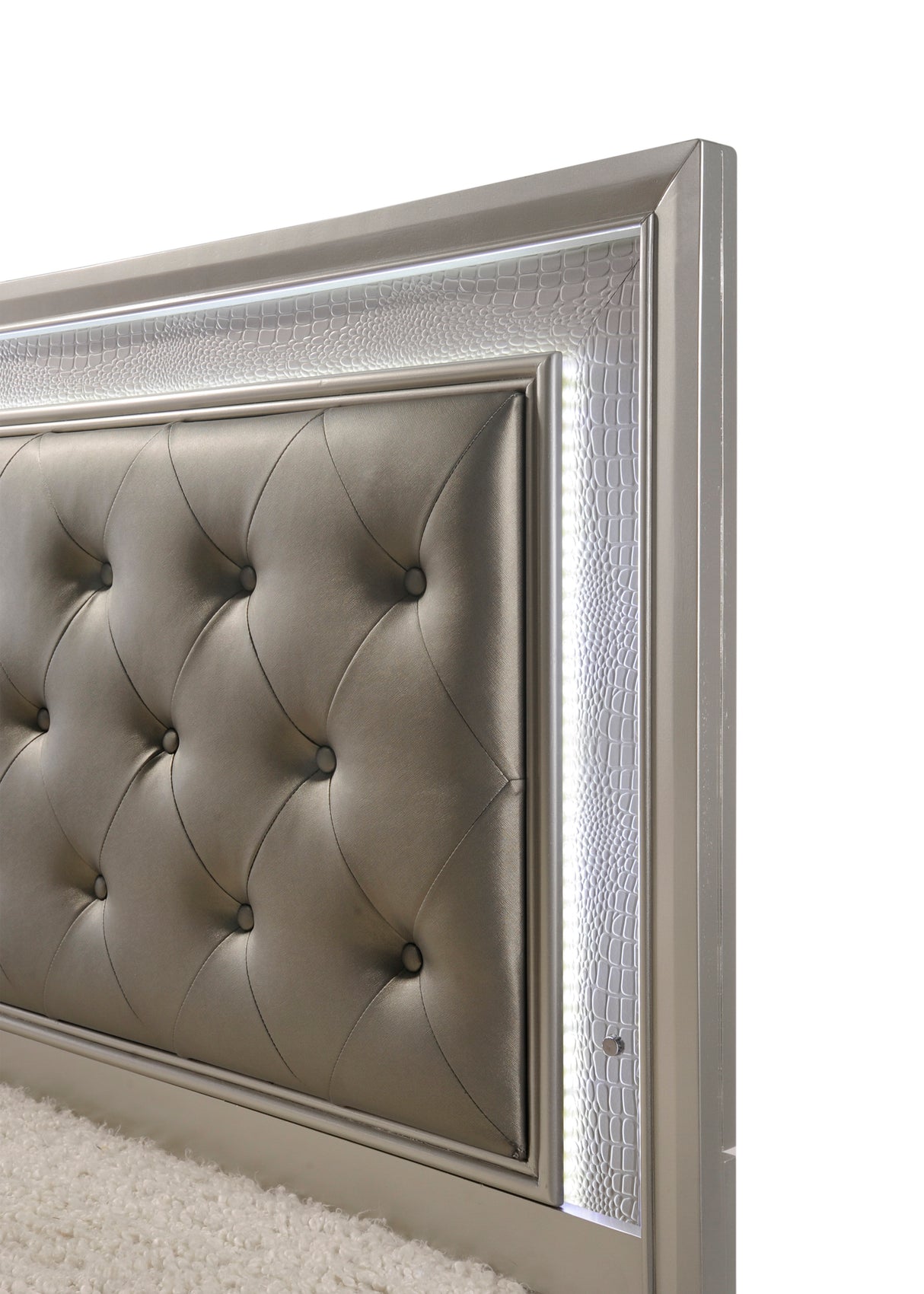 Lyssa Champagne LED Upholstered Panel Bedroom Set from Crown Mark - Luna Furniture