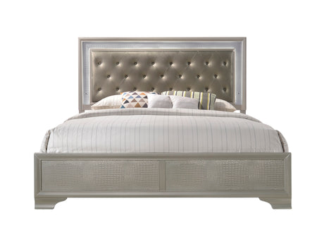 Lyssa Champagne LED Upholstered Panel Bedroom Set from Crown Mark - Luna Furniture