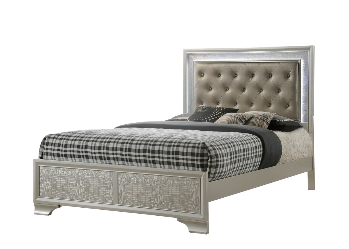 Lyssa Champagne LED Upholstered Panel Bedroom Set from Crown Mark - Luna Furniture