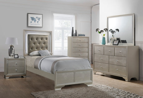 Lyssa Champagne LED Upholstered Panel Youth Bedroom Set from Crown Mark - Luna Furniture