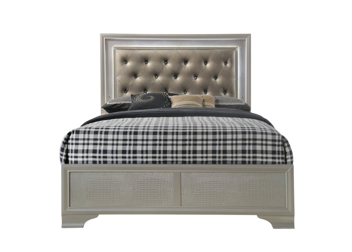 Lyssa Champagne Queen LED Upholstered Panel Bed from Crown Mark - Luna Furniture