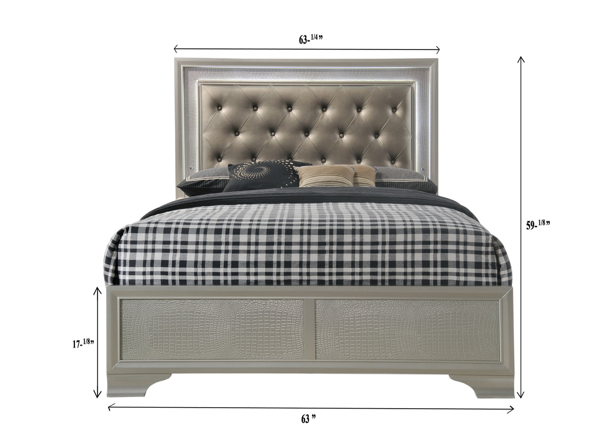 Lyssa Champagne Queen LED Upholstered Panel Bed from Crown Mark - Luna Furniture