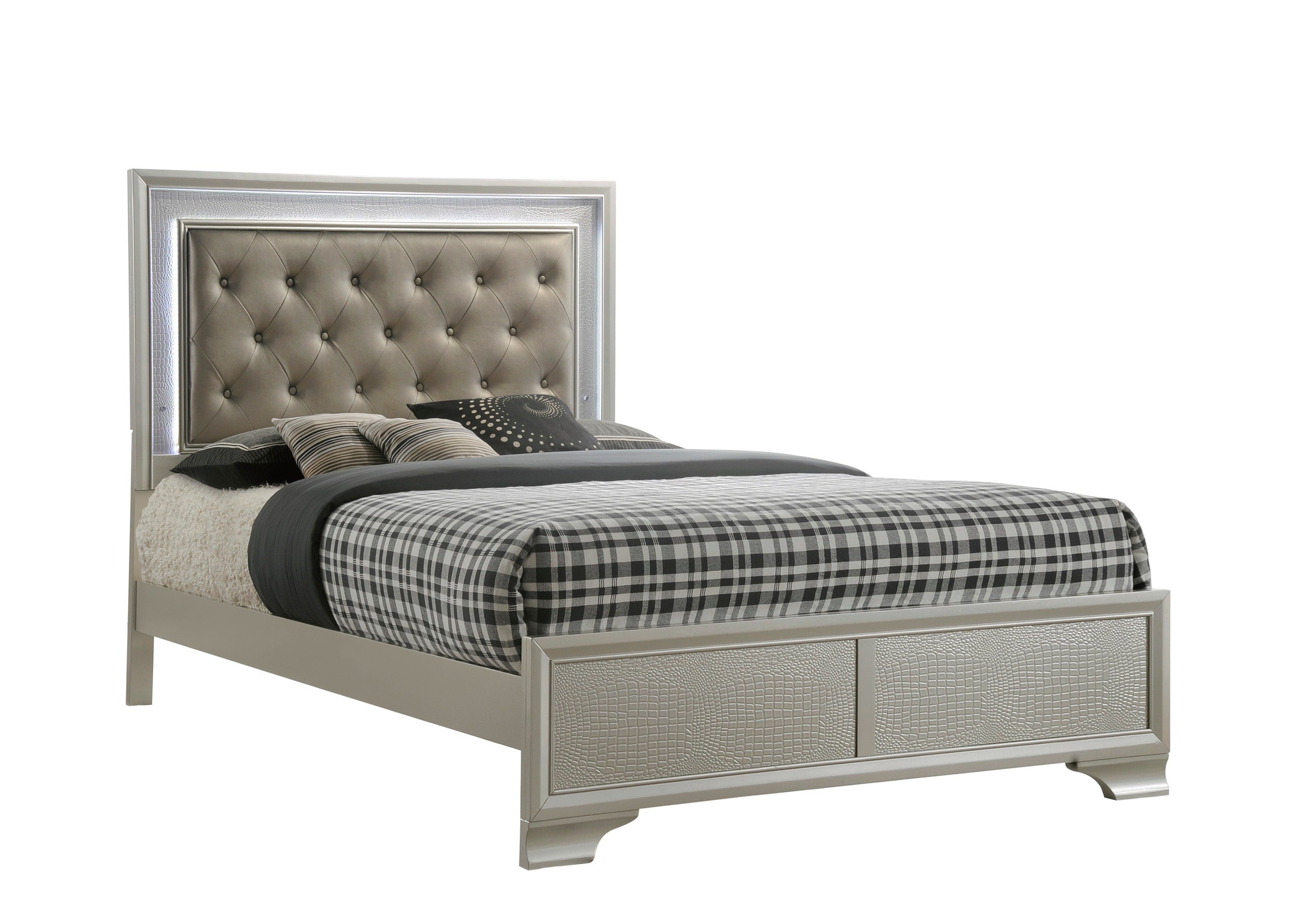 Lyssa Champagne Queen LED Upholstered Panel Bed - Luna Furniture