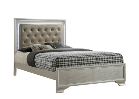 Lyssa Champagne Queen LED Upholstered Panel Bed from Crown Mark - Luna Furniture