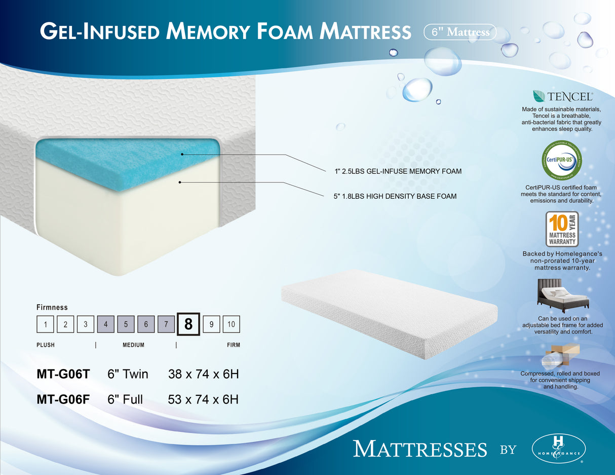 MT-G06F 6" Full Gel-Infused Memory Foam Mattress from Homelegance - Luna Furniture