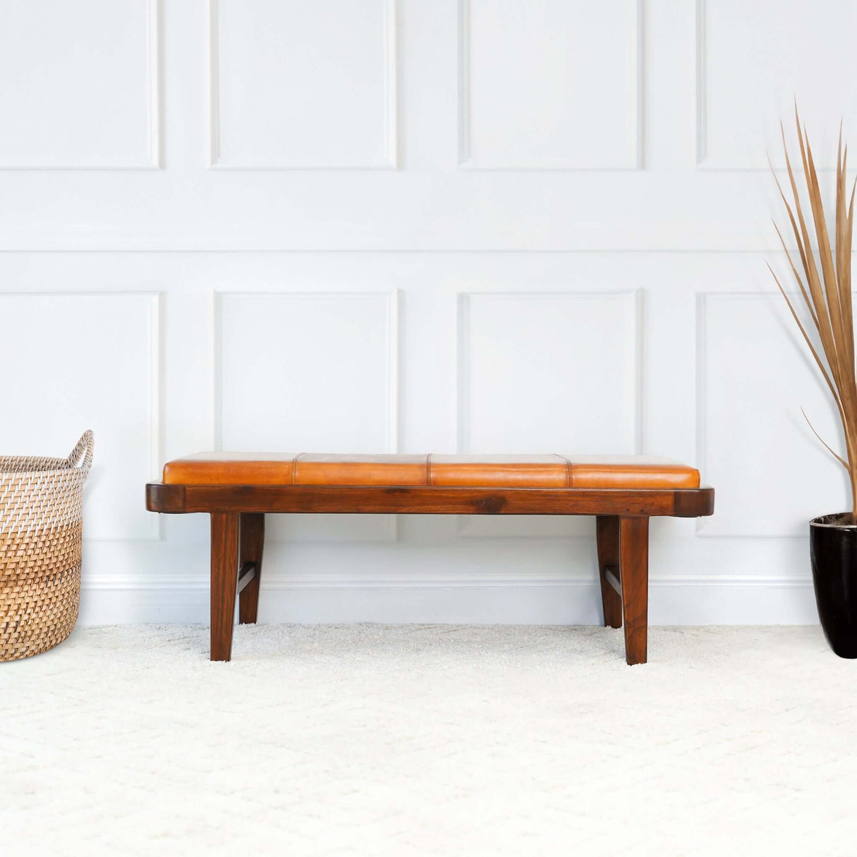 Maddox Tan Leather Bench from Midinmod - Luna Furniture