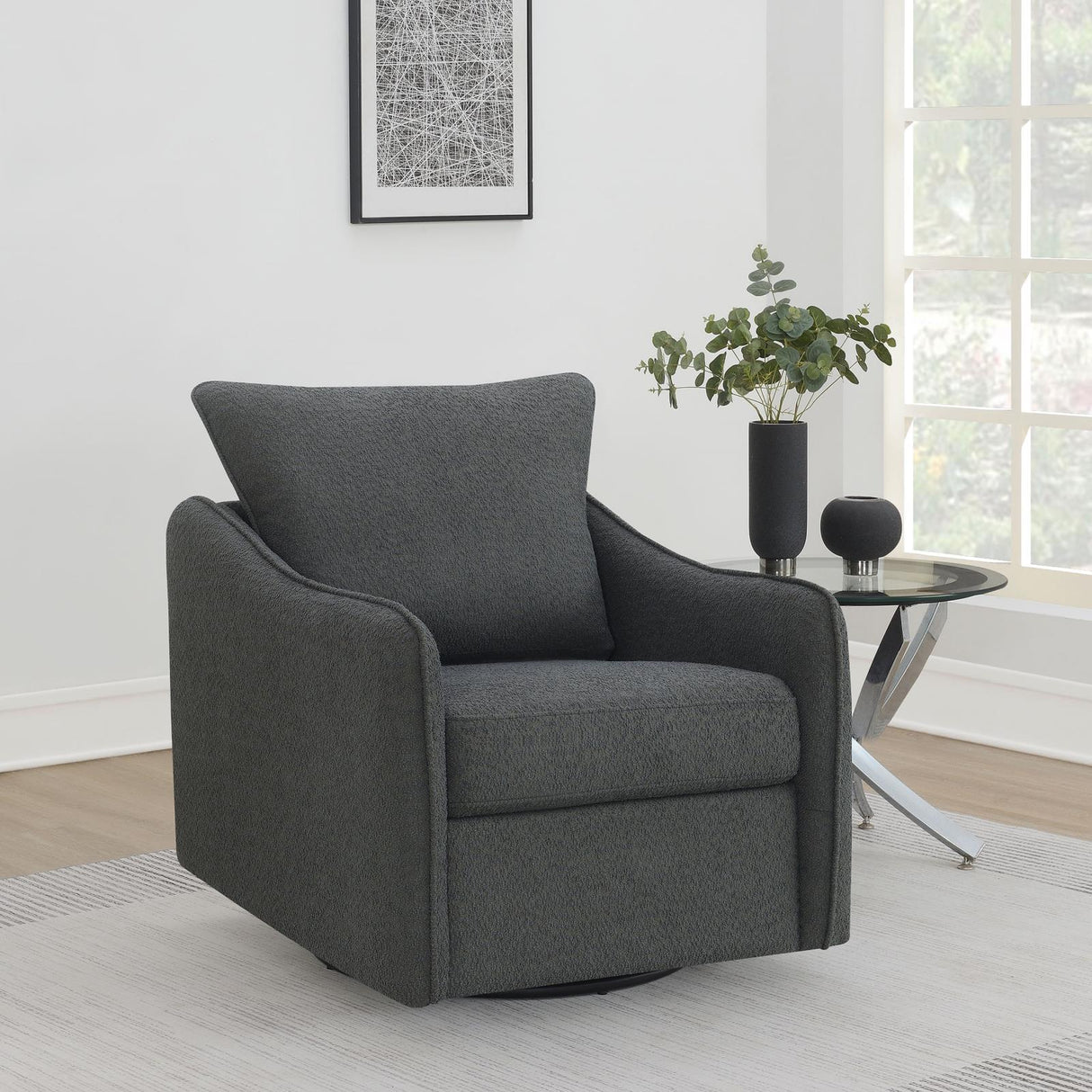 Madia Charcoal Gray Boucle Upholstered Swivel Glider Chair from Coaster - Luna Furniture
