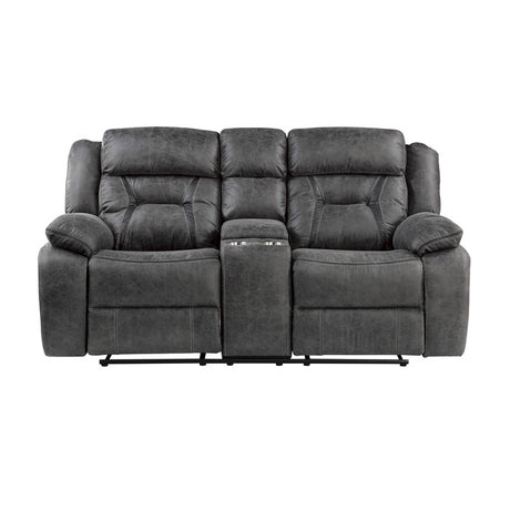 Madrona Hill Gray Double Reclining Loveseat with Center Console from Homelegance - Luna Furniture