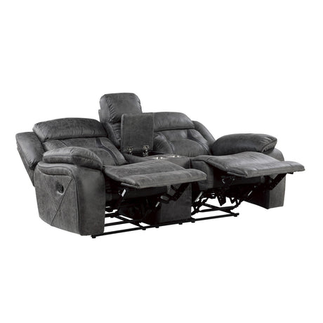 Madrona Hill Gray Double Reclining Loveseat with Center Console from Homelegance - Luna Furniture