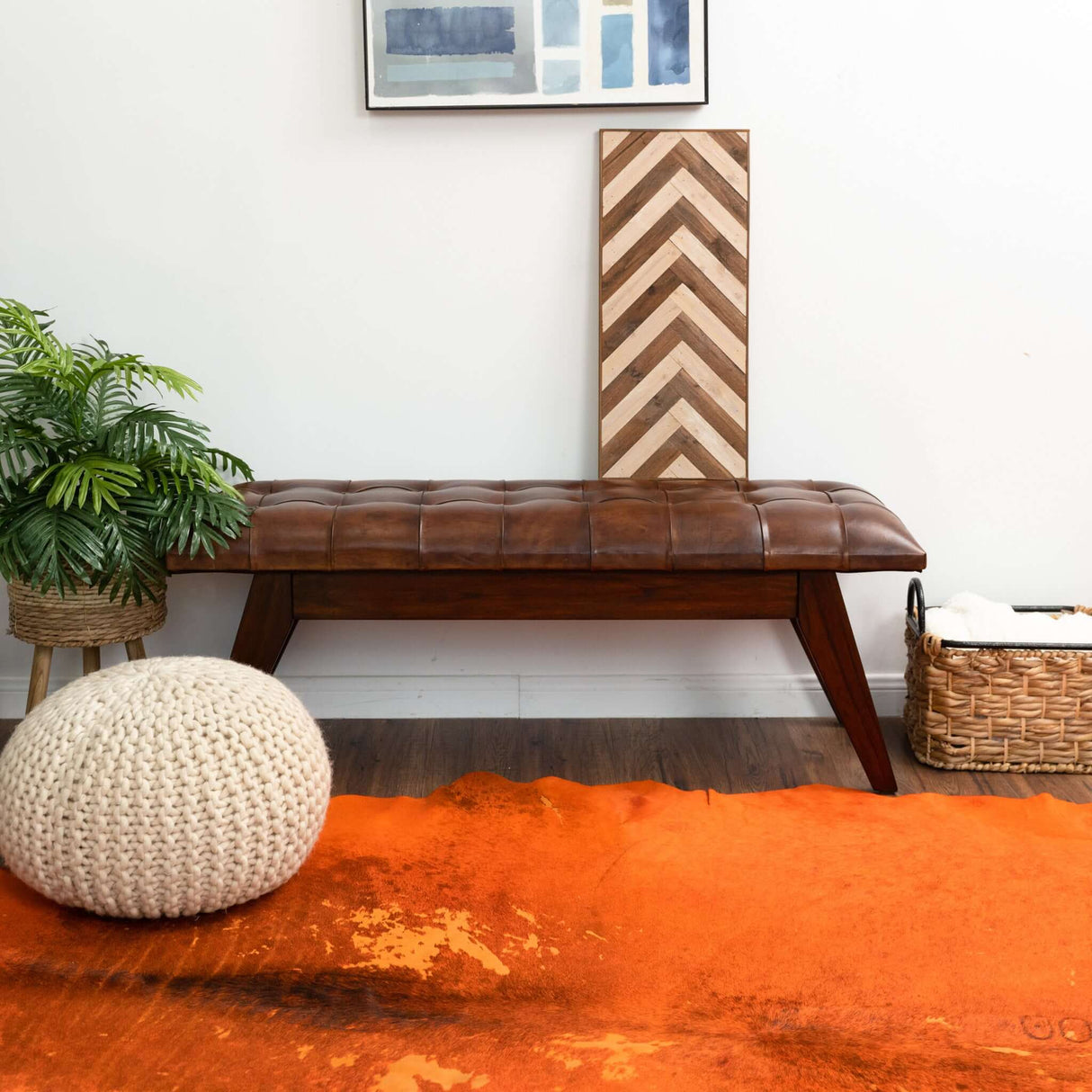 Maja Tan Leather Bench from Midinmod - Luna Furniture