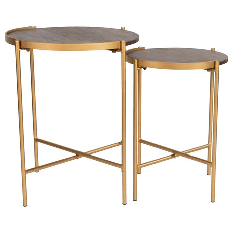 Malka Dark Brown and Gold 2-Piece Round Nesting Table from Coaster - Luna Furniture