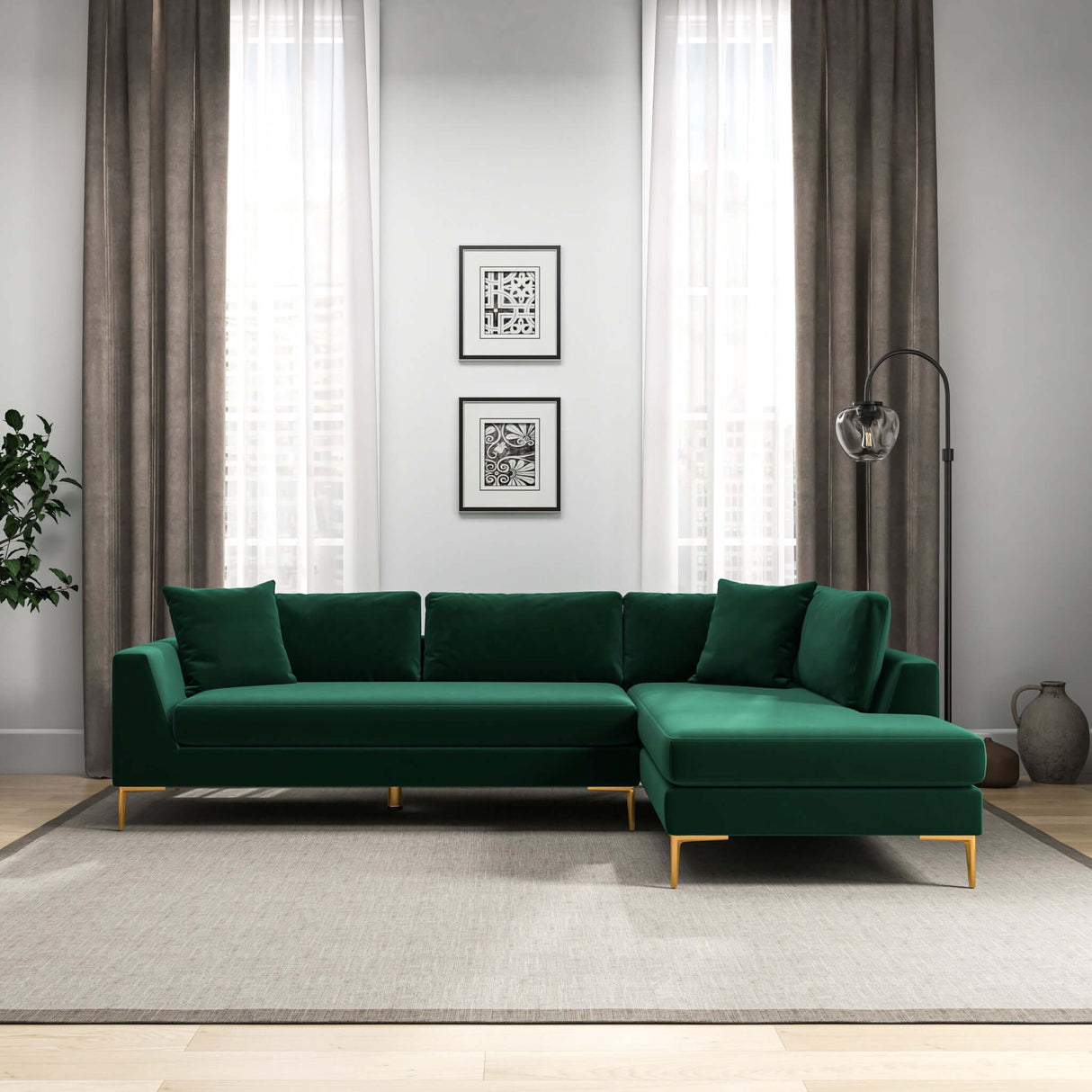 Mano Green Velvet RAF Sectional from Midinmod - Luna Furniture