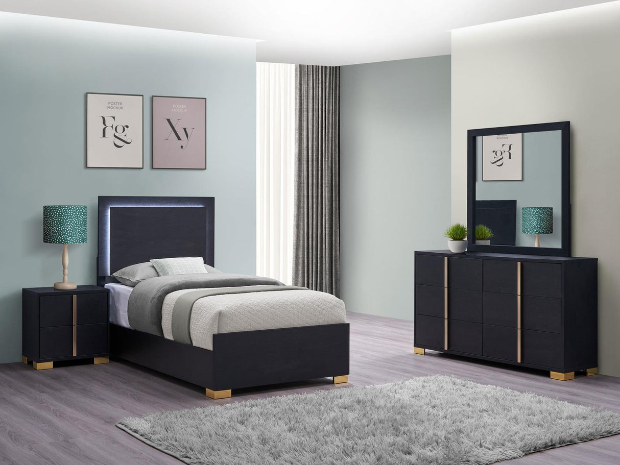 Marceline Black 4-Piece LED Twin Bedroom Set from Coaster - Luna Furniture