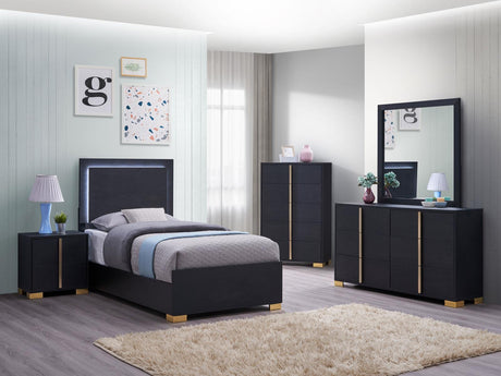 Marceline Black 5-Piece LED Twin Bedroom Set from Coaster - Luna Furniture