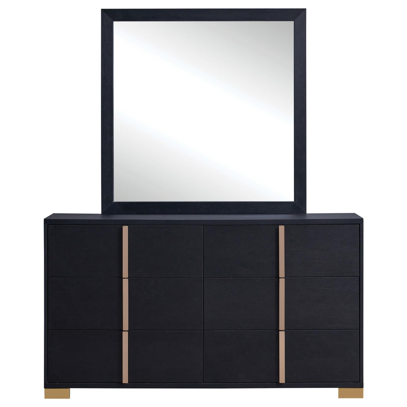 ハローレディリン Marceline 6-drawer Dresser with Mirror Black - Luna Furniture