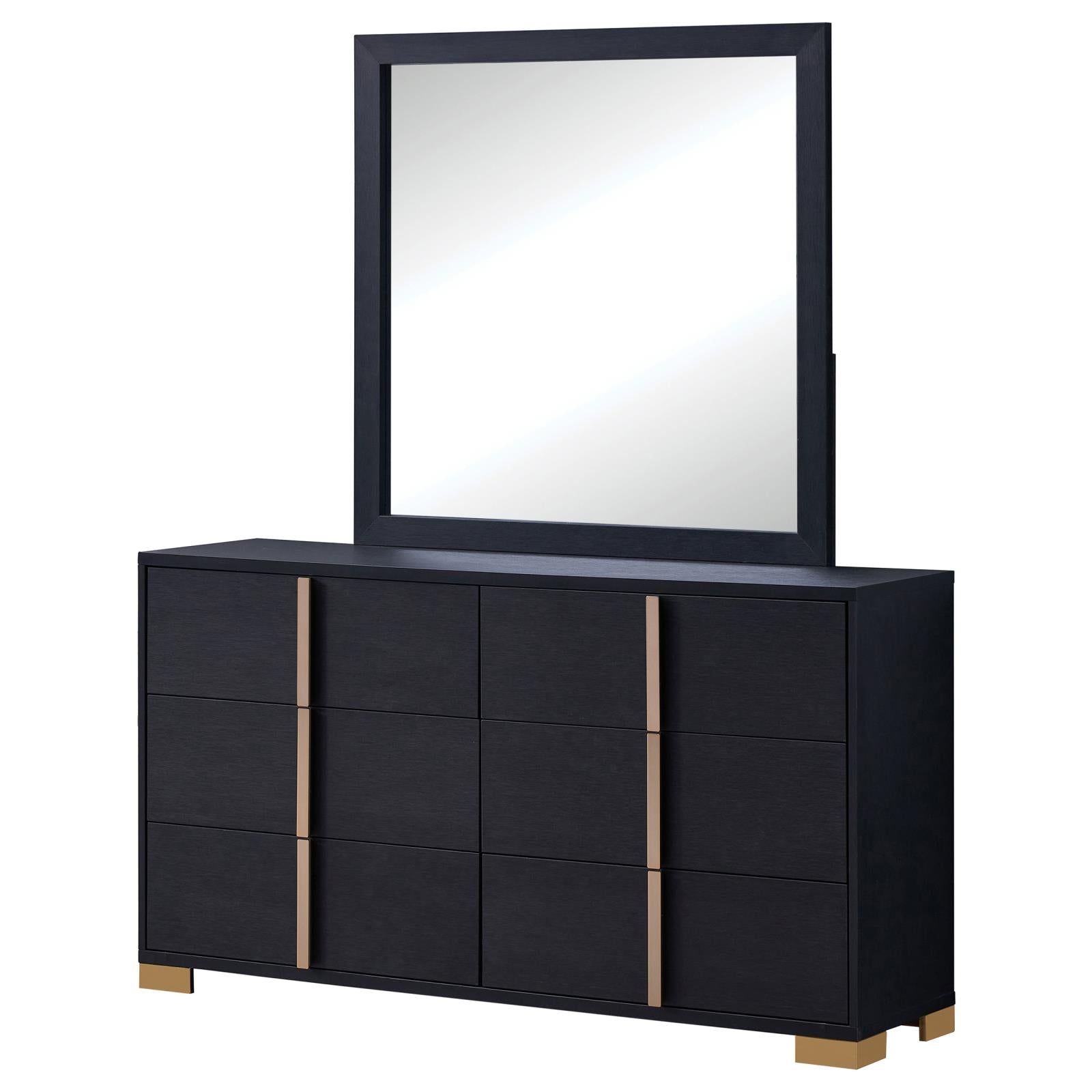 Marceline 6-drawer Dresser with Mirror Black - Luna Furniture