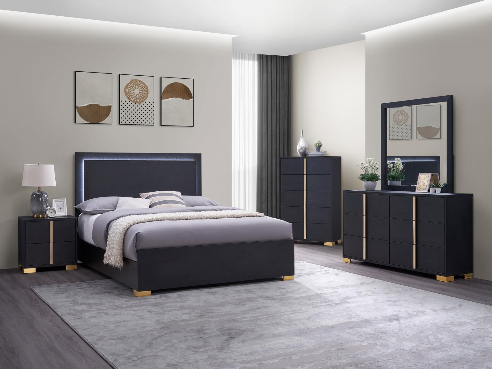 AlexiaStam Luna ブラック M Coaster Marceline Queen Bed with LED Headboard Black - Luna Furniture