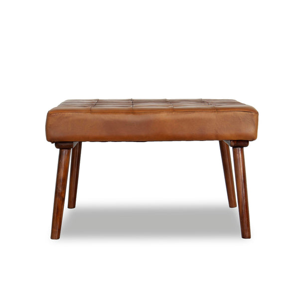 Mark Tan Tufted Square Genuine Leather Upholstered Ottoman