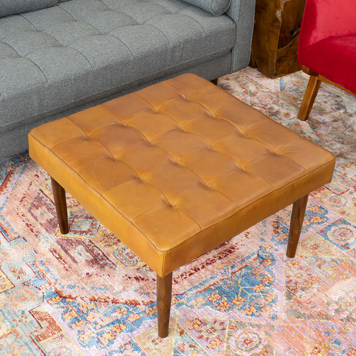 Mark Tan Tufted Square Genuine Leather Upholstered Ottoman from Ashcroft Furniture - Luna Furniture