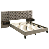Marley Light Brown Upholstered Queen Platform Bed with Headboard Panels from Coaster - Luna Furniture