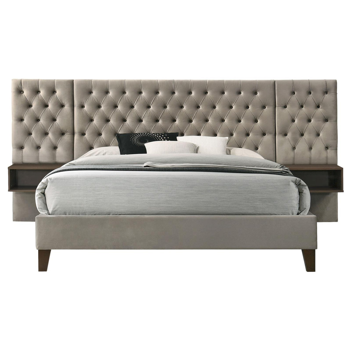 Marley Light Brown Upholstered Queen Platform Bed with Headboard Panels from Coaster - Luna Furniture