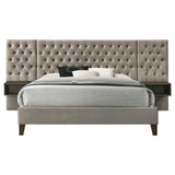 Marley Light Brown Upholstered Queen Platform Bed with Headboard Panels from Coaster - Luna Furniture
