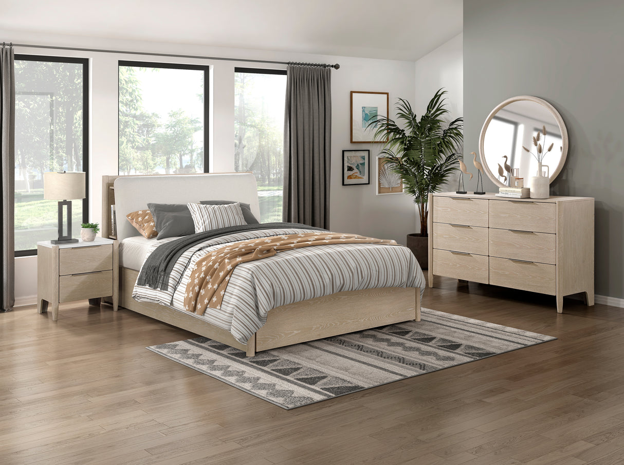 Matteo Light Oak Eastern King Platform Bed with Footboard Storage from Homelegance - Luna Furniture