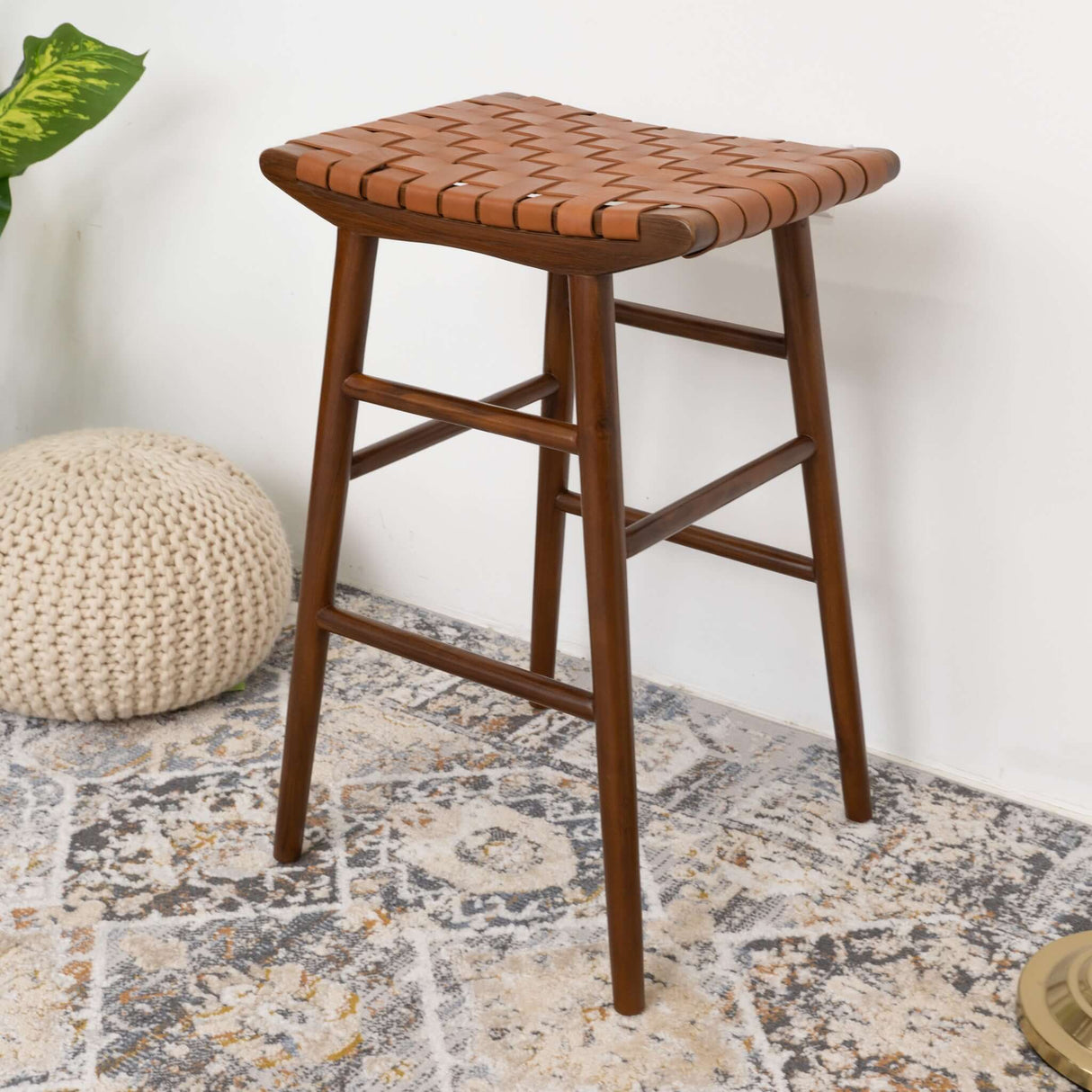 Maya 30" Genuine Leather Stool in Tan from Midinmod - Luna Furniture