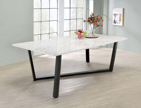 Mayer Gunmetal and White Faux Marble Rectangular Dining Table from Coaster - Luna Furniture