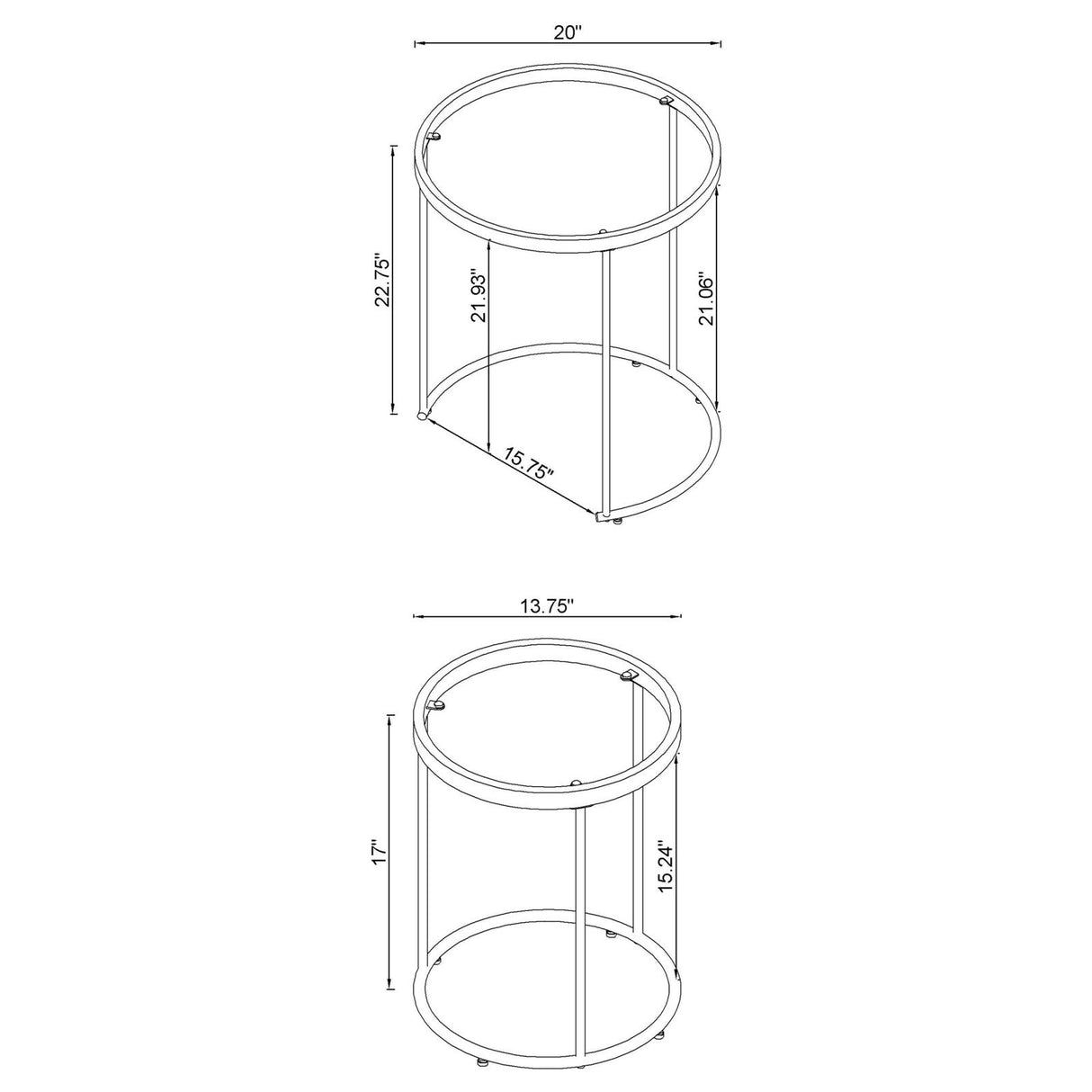 Maylin Gold 2-Piece Round Glass Top Nesting Tables from Coaster - Luna Furniture