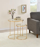 Maylin Gold 2-Piece Round Glass Top Nesting Tables from Coaster - Luna Furniture