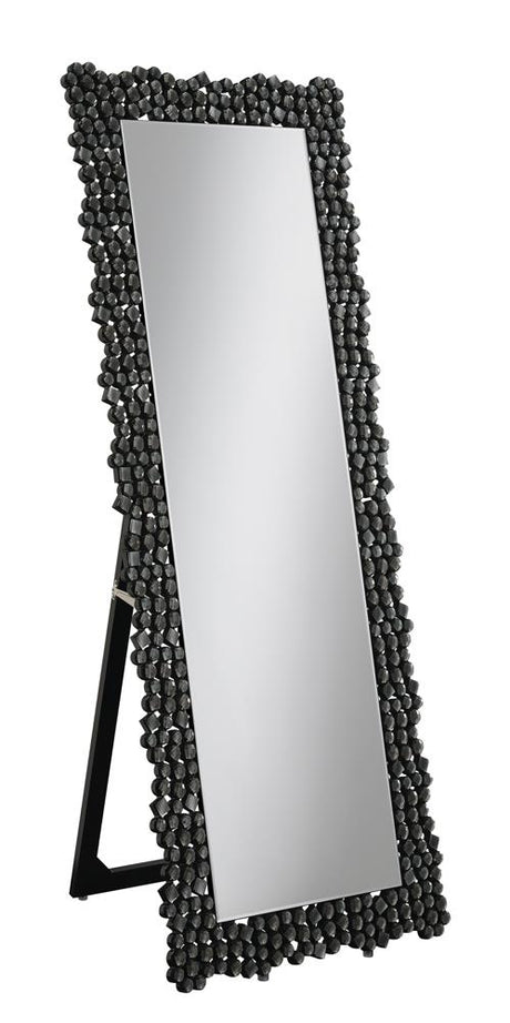McKay Silver and Smoky Gray Textural Frame Cheval Floor Mirror from Coaster - Luna Furniture