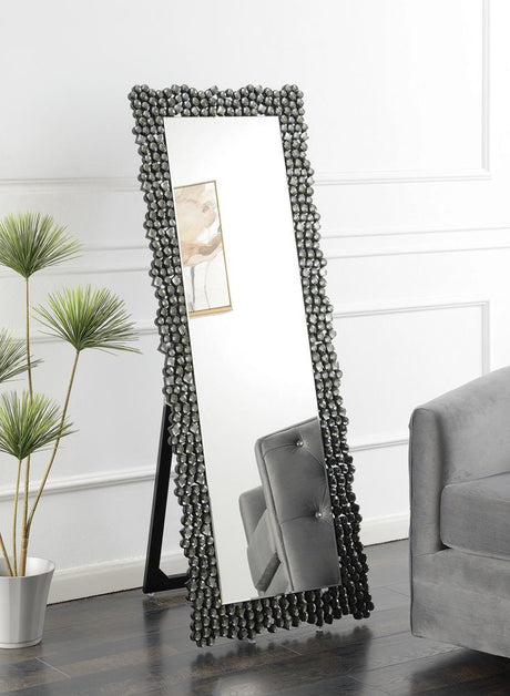 McKay Silver and Smoky Gray Textural Frame Cheval Floor Mirror from Coaster - Luna Furniture