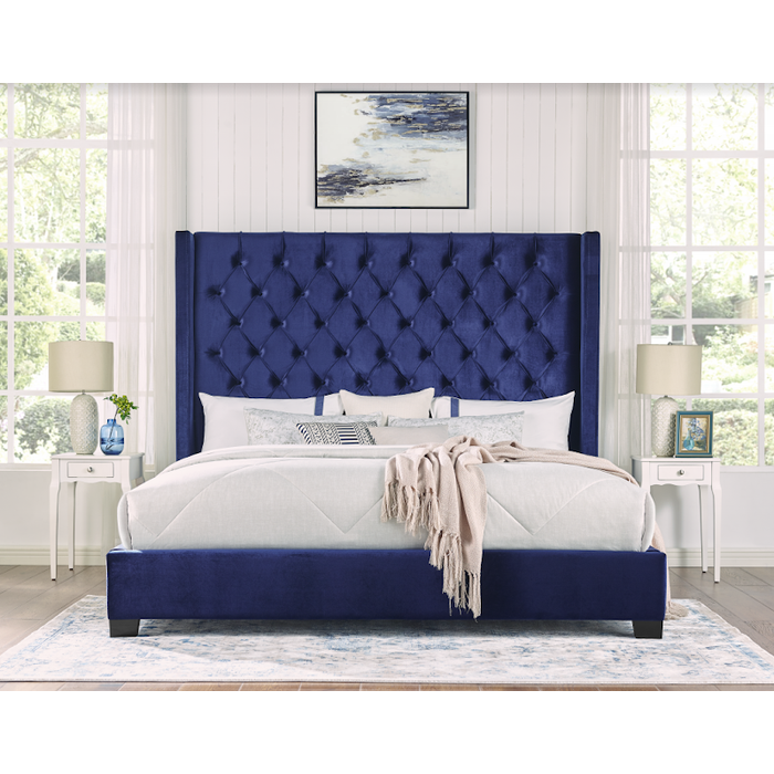 Melody Blue Velvet King Upholstered Bed from Homelegance - Luna Furniture