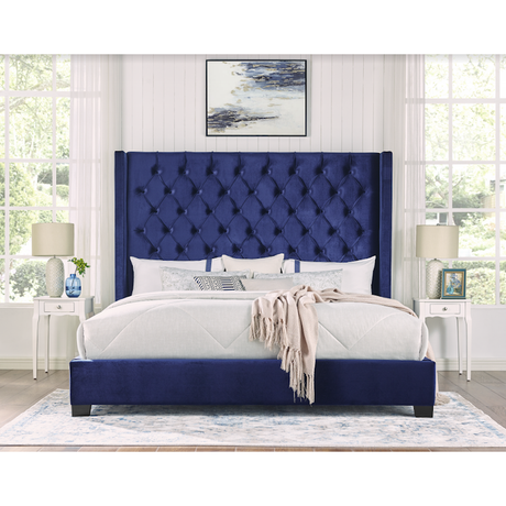 Melody Blue Velvet Queen Upholstered Bed from Homelegance - Luna Furniture