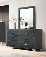 Melody Gray Upholstered 6-Drawer Dresser with Mirror from Coaster - Luna Furniture